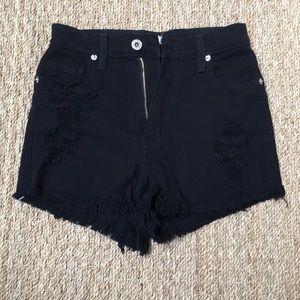 Black denim shorts.